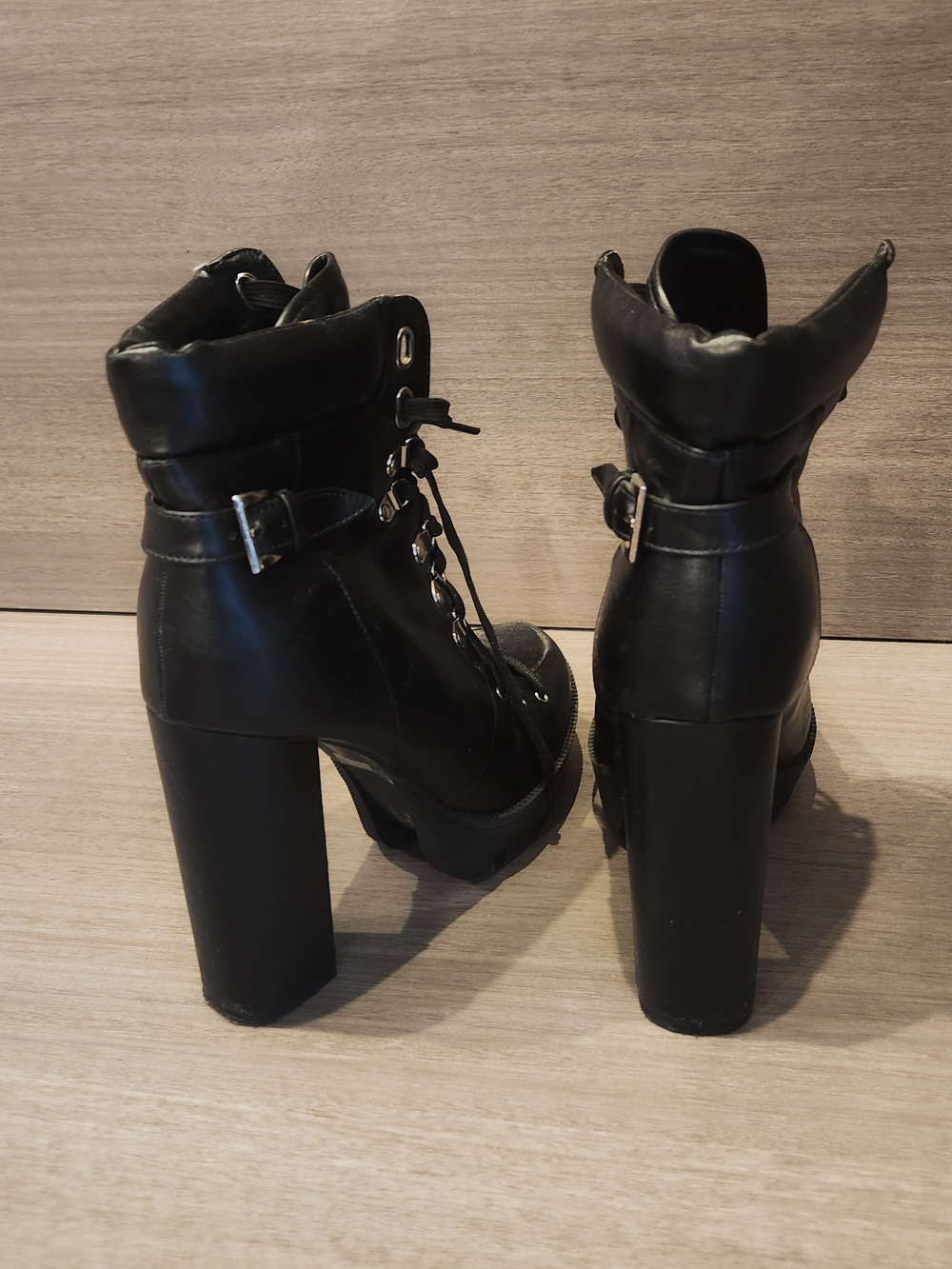 Black Lace-Up Chunky Heel Ankle Boots - Picture 3 of 3